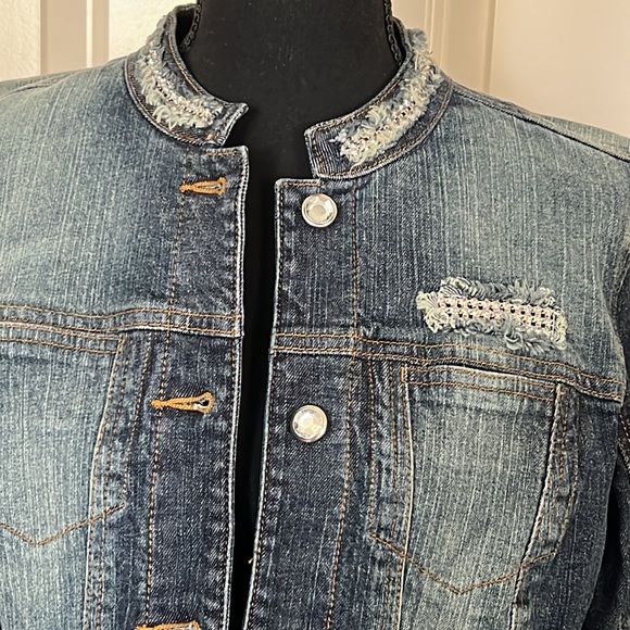 INC international concepts embellished distressed denim jacket - Picture 2 of 5